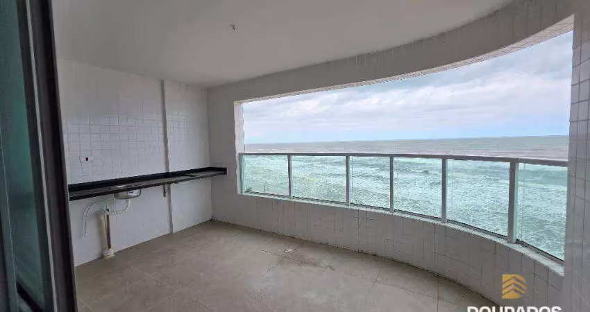 Apartamento de 2 dormitórios, sendo 1 suíte, vista frente mar da varanda gourmet em mongaguá sp.