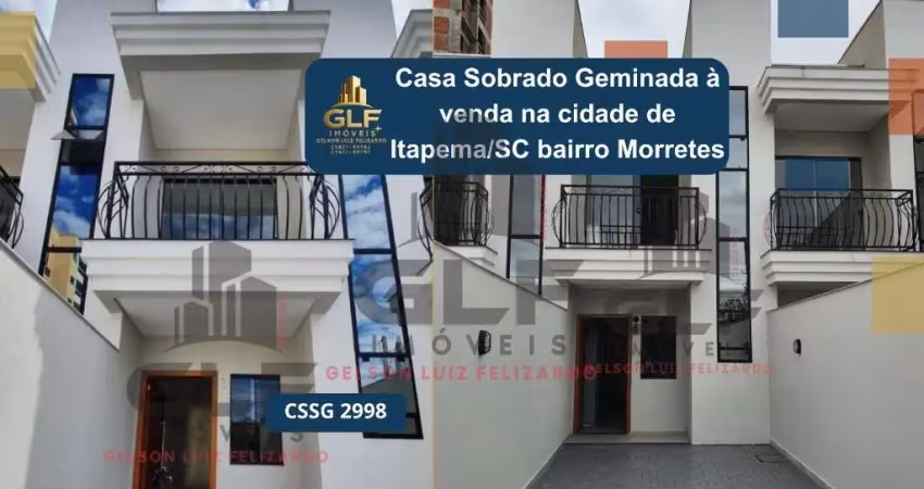 Sobrado geminado finamente mobiliado em itapema/sc no bairro morretes, 95m² com 2 suítes, área gourmet com churrasqueira e porcelanato. ótimo investi
