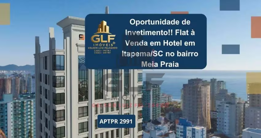 Oportunidade de invetimento!! flat à venda em hotel em itapema/sc no bairro meia praia, 44m², a 100 metros do mar! investir