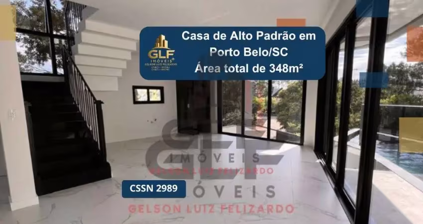 Casa de alto padrão em porto belo/sc com área privativa de 200m² e 348m² de terreno. 3 suítes e piscina com cascata!