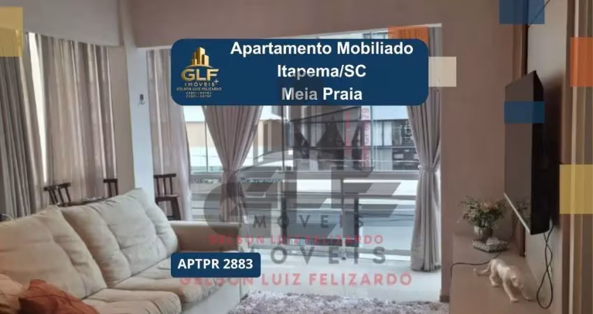 Apartamento mobiliado em itapema/sc na meia praia, com 2 dormitórios/ 1 suíte e 1 vaga de garagem, 200m do mar e 120m² de área total. bem localizado.