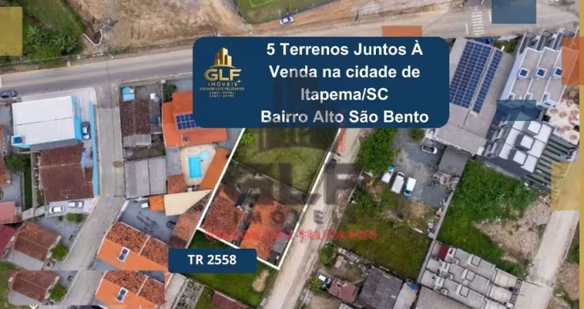 5 terrenos juntos a venda na cidade de itapema/sc, no bairro alto são bento. terreno amplo conta com 1.585 m² total. área residencial grande