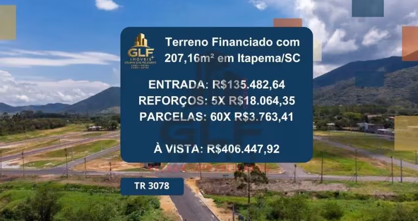 Terreno à venda na cidade de itapema/sc no bairro morretes, com metragem de 207,16m². entrada e saldo parcelado em 60x. oportunidade única!