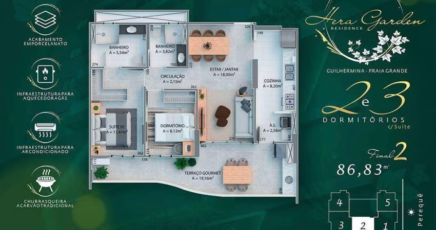 Apartamento à venda em Praia Grande, Guilhermina, com 3 quartos, 120,50m²