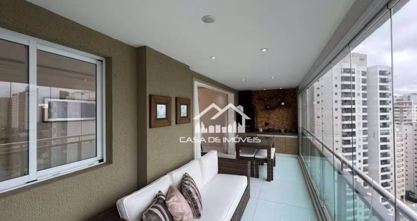 Vende ou aluga apartamento de 120m² com 3 suítes, 2 vagas, semi-mobiliado com churrasqueira na varanda gourmet
