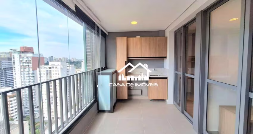 Aluga apartamento novo, com 58m², 2 dormitórios, 1 suíte, 1 vaga, ao lado do metrô Brooklin.