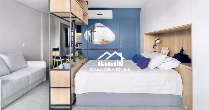 Vende apartamento de 1 dormitório, mobiliado, varanda e lazer completo, no brooklin