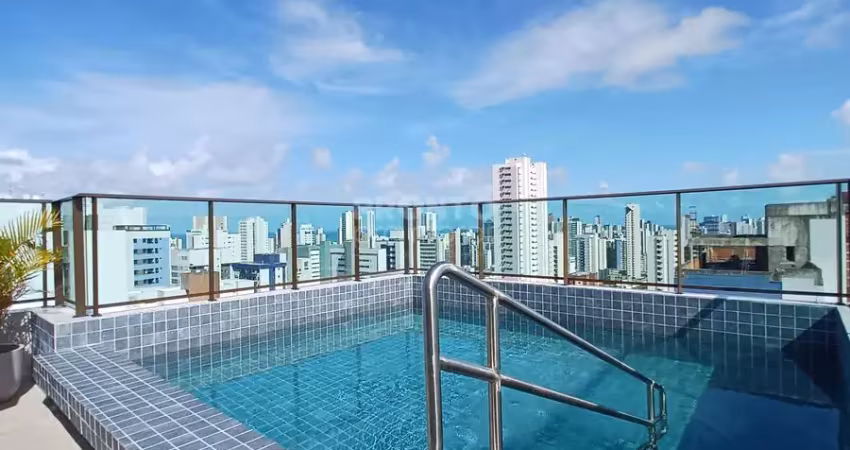 Flat com 1 quarto e piscina panorâmica em excelente localização - boa viagem