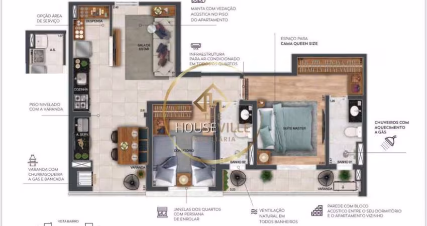 Apartamento, 2 dormitórios ( 1 suíte), 2 vagas, hobby-box, Wonder-Sjc.