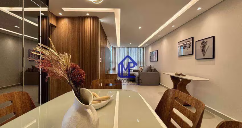 Apartamento decorado e planejado - 85m², 1 suíte, 2 vagas de garagem, no boqueirão em praia grande.