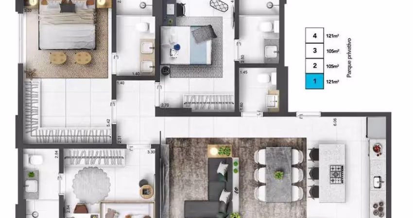 Apartamento à venda , com 3 suítes no europark noronha