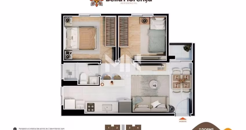 Apartamento à venda no Condomínio Bella Florença Residencial, com 42 m² de área construída