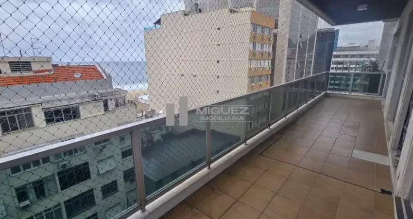 Apartamento para locação, rua gustavo sampaio - leme. varanda com vista mar, salão, 4 quartos sendo 2 suítes com closet. 3 vagas. 256 m².