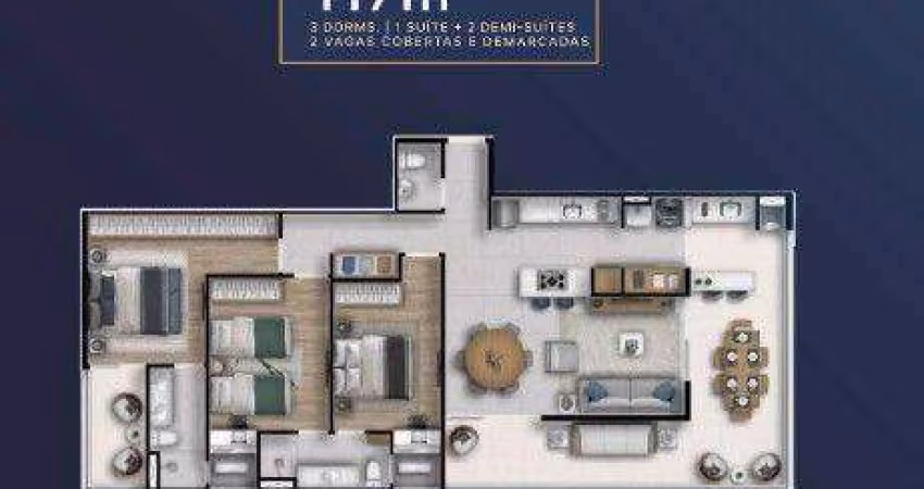 Apartamento com 3 dormitórios à venda, 117 m² - Jardim das Nações - Taubaté/SP