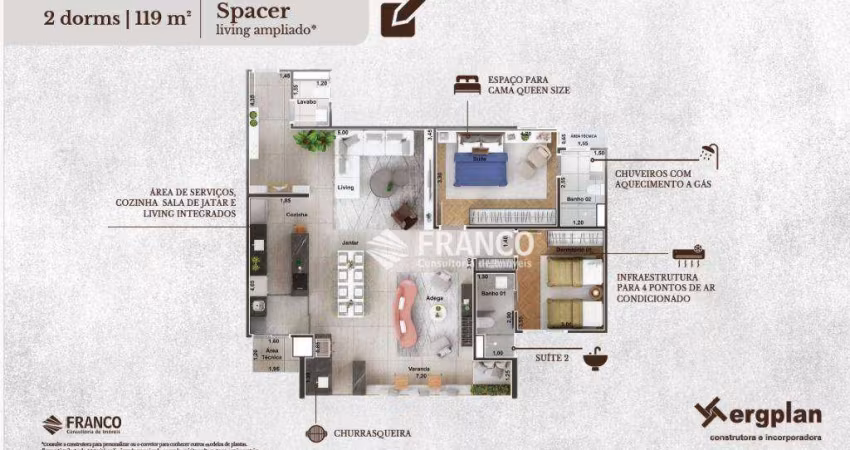 Apartamento com 2 dormitórios à venda, 119 m² por R$ 900.000 - Vila Costa - Taubaté/SP