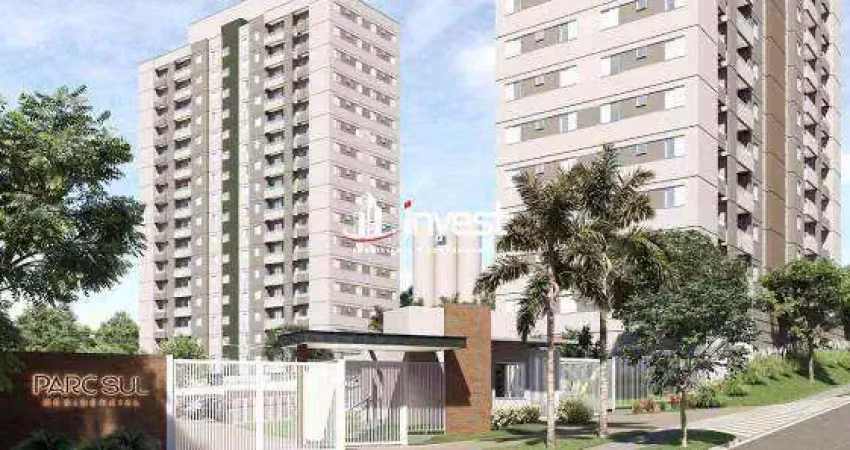 Apartamentos de 48 m2 a 56 m2, tendo um quarto ou dois quartos com suíte.