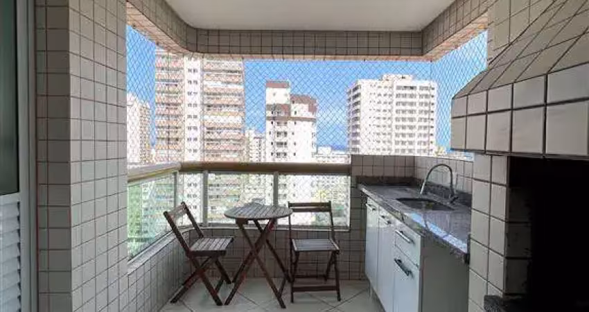 Apartamento mobiliado amplo 1 dormitório suite andar alto com sacada com churrasqueira a carvão  e vista parcial para o mar, a 300m da praia!