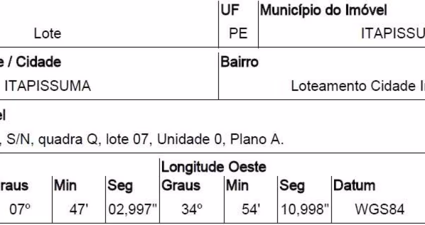 Oportunidade Única em ITAPISSUMA - PE | Tipo: Terreno | Negociação: Venda Direta Online  | Situação: Imóvel