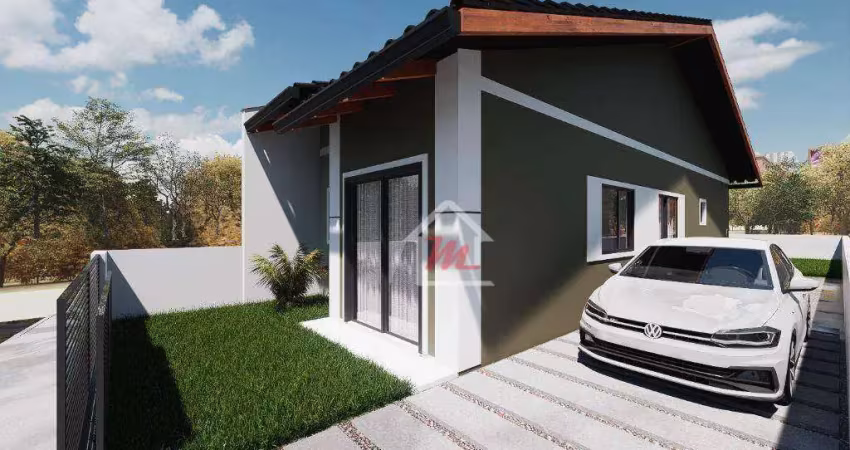 Casa com 2 dormitórios, 1 vaga garagem, espaço de terreno nos fundos, à venda, 67 m² por r$ 369.900 - benedito - indaial/sc