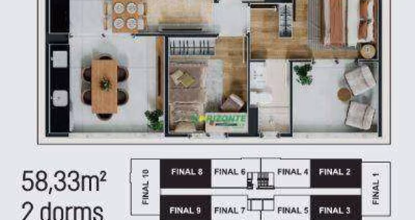 Apartamento com 2 dormitórios à venda, 58 m² - Bairro da Floresta - São José dos Campos/SP
