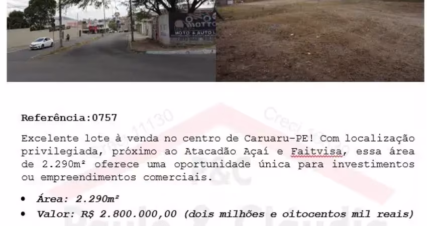Excelente lote à venda no centro de Caruaru-PE