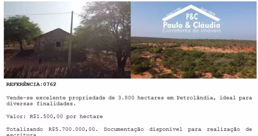 Vende-se excelente propriedade de 3.800 hectares em petrolândia-pe