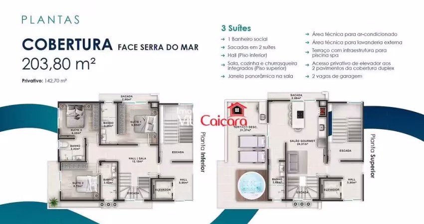 Cobertura duplex na faixa mar com 3 suites