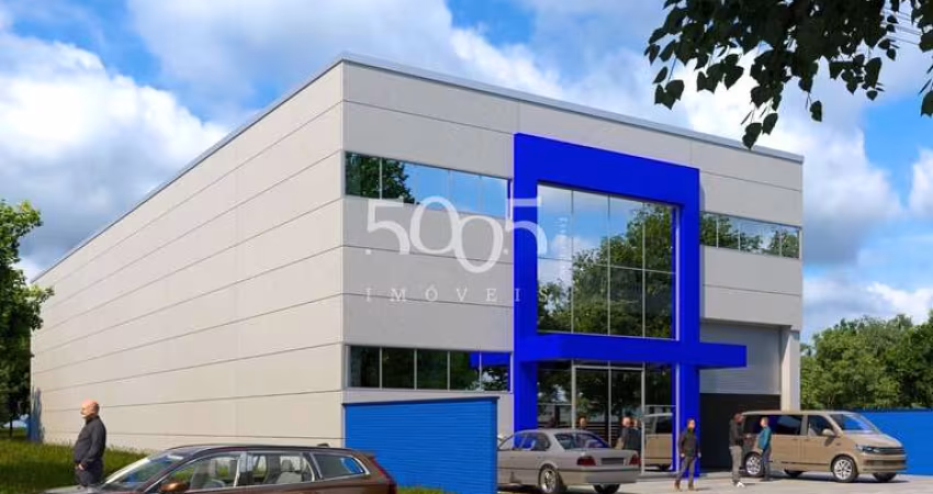 Galpão industrial em construção para locação, entrega em outubro de 2024, com 700m² de área construída e 1.000m² de área total