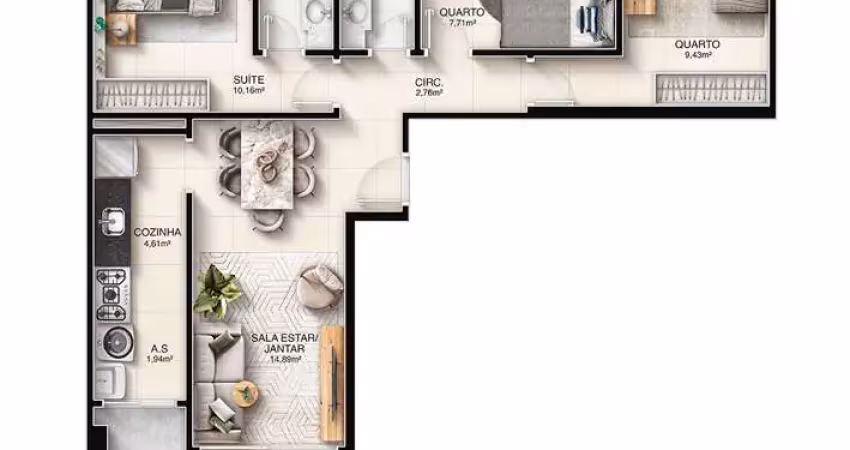Apartamento com 3 quartos à venda na Rua Coronel Otto Netto, Jockey de Itaparica, Vila Velha