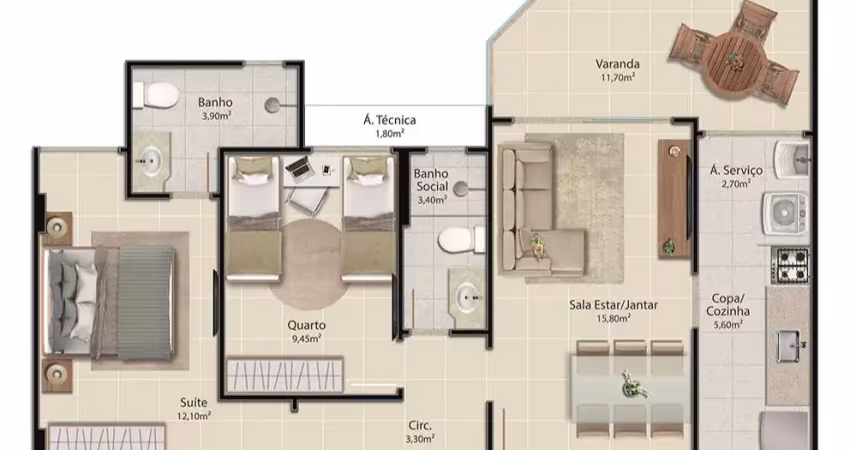 Apartamento com 2 quartos à venda na Rua Ouro Preto, Praia do Morro, Guarapari