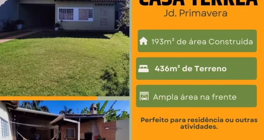 Vendo casa térrea no Jardim primavera, próxima ao Arena Pantanal! Residencial ou Comercial.