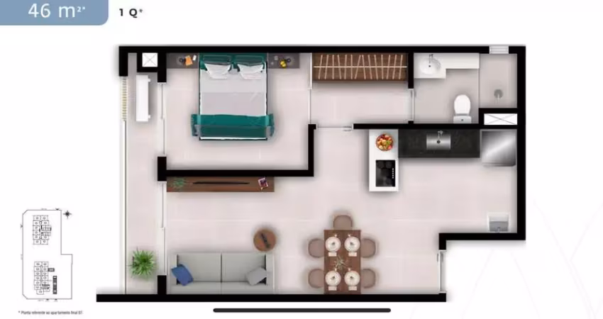 Apartamento a venda 1 quarto, 1 suíte, 46,26 m2 - Setor Bueno.