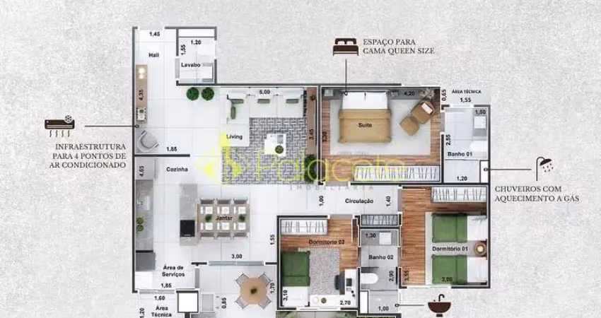 Apartamento à venda 3 quartos, 1 suite, 2 vagas, 119.41m², vila costa, taubaté - sp | residencial é
