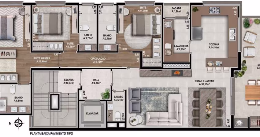 Apartamento para Venda no bairro Jardim América em Caxias do Sul, 3 quartos sendo 3 suítes, 3 vagas, Sem Mobília, 156 m² de área total, 156 m² privativos,