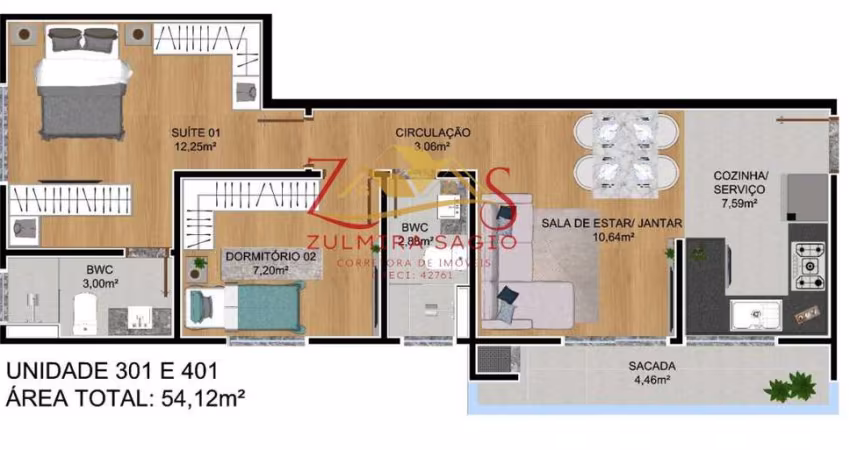 Apartamento à venda em São José dos Pinhais, Parque da Fonte, com 2 quartos, 51,12m²