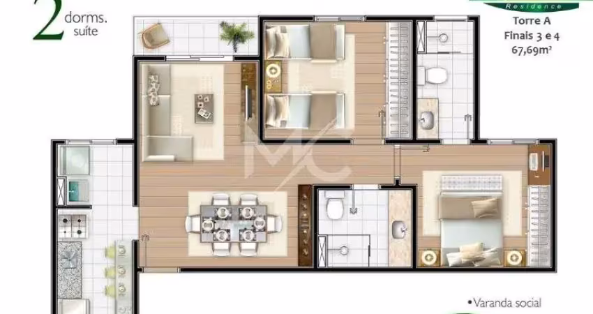 Apartamento com 2 quartos para alugar no Centro, Jacareí 