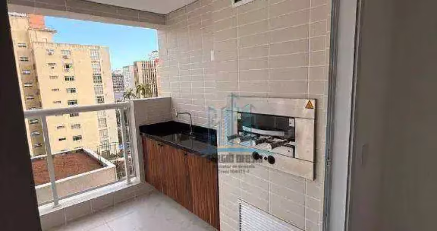 Locação de apartamento em prédio recém entregue, lazer completo, varanda gourmet. Gonzaga, Santos-SP.