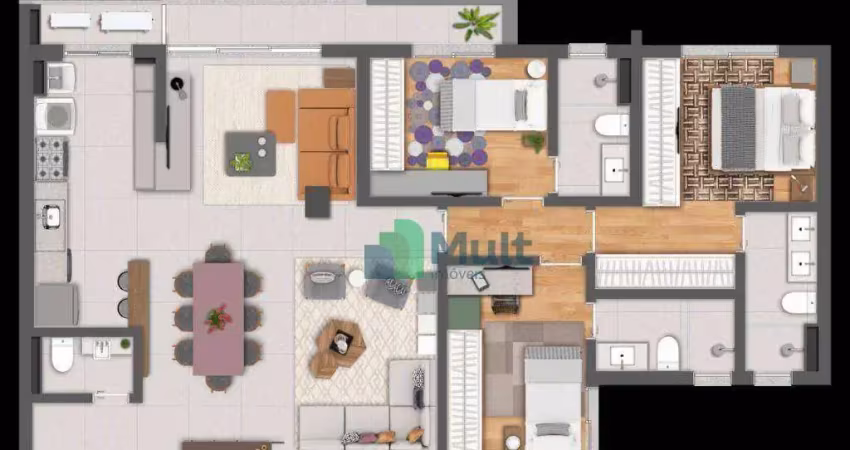 Apartamento novo de alto padrão de frente para a avenida localizado no bairro olhos d'água no condomínio ares com 110,80m² de área útil.