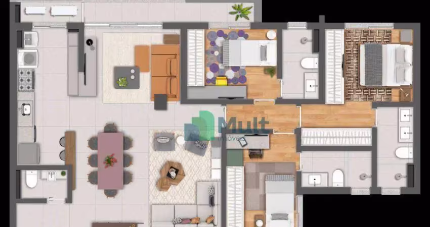 Apartamento novo de alto padrão de frente para a avenida localizado no bairro olhos d'água no condomínio ares com 110,80m² de área útil.