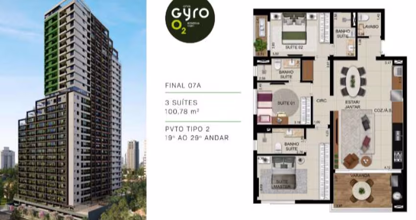 Ágio OPUS GYRO O2 no alto do St. Bueno - 28º andar  Apartamento com 3 Quarto(s) e 4 banheiro(s) à Venda, 99.46 por R$ 1.100.000 no setor Serrinha AD8123