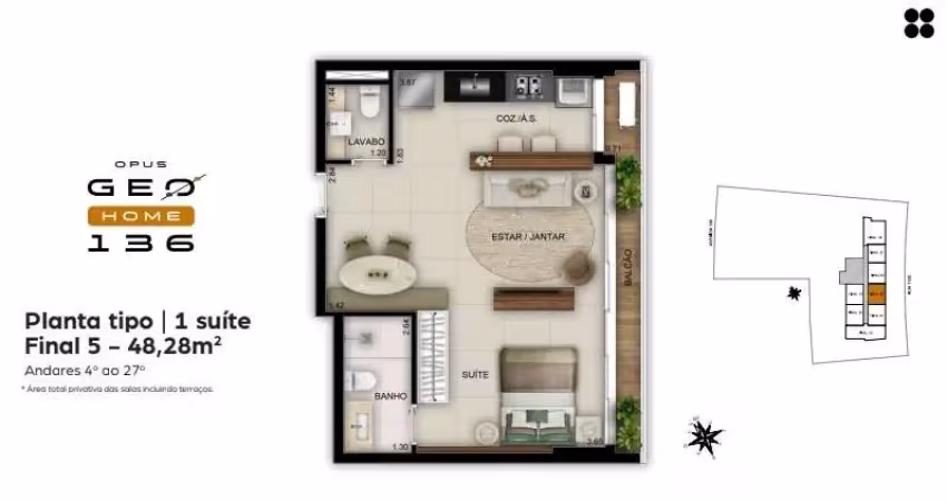Ágio opus geo home 136 apartamento com 1 quarto(s) e 2 banheiro(s) à venda, 48.28 por r$ 601.038,8 no setor setor marista ad9269