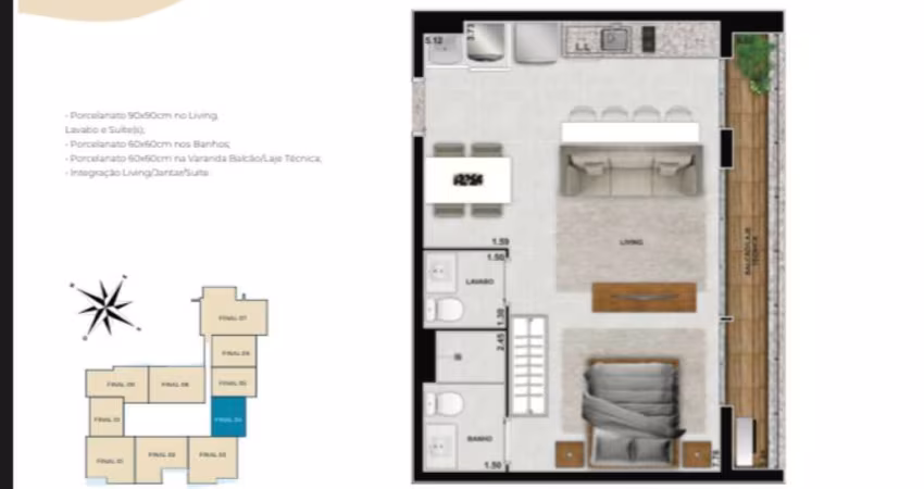 Ágio Studio no Setor Marista - Azure - 52m² Apartamento com 1 Quarto(s) e 1 banheiro(s) à Venda, 52 por R$ 690.000 no setor Setor Marista VN18409
