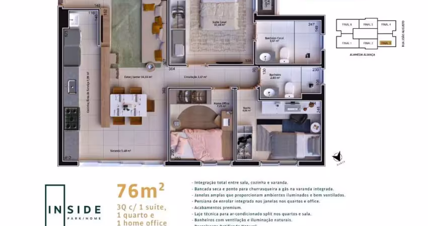 Ágio More com vista Parque Cascavel pagando abaixo do valor da construtora, apartamento de 3 quartos Apartamento com 3 Quarto(s) e 2 banheiro(s) à Venda, 77 por R$ 615.000 no setor Vila Rosa VN23252