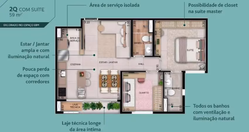 Ágio Wish 37 - 2 Quartos 1 Suite Apartamento com 2 Quarto(s) e 1 banheiro(s) à Venda, 58.65 por R$ 615.000 no setor Setor Bueno FL23551