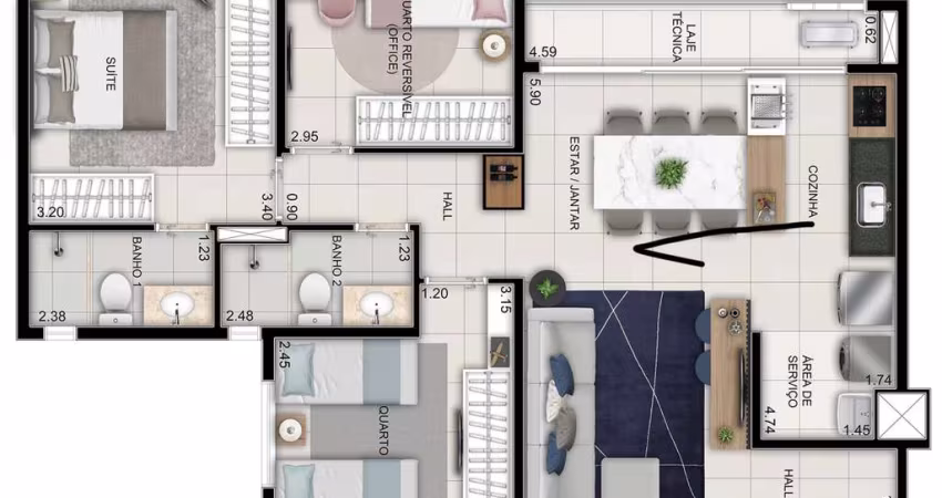 Ágio Wish 211 3 Q Apartamento com 3 Quarto(s) e 2 banheiro(s) à Venda, 76.3 por R$ 680.000 no setor Jardim América VN24163