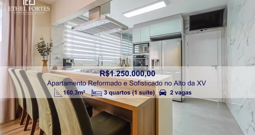 Apartamento 160m² Reformado e Sofisticado, 3 Quartos, 2 vagas, ambientes integrados, no Alto da XV