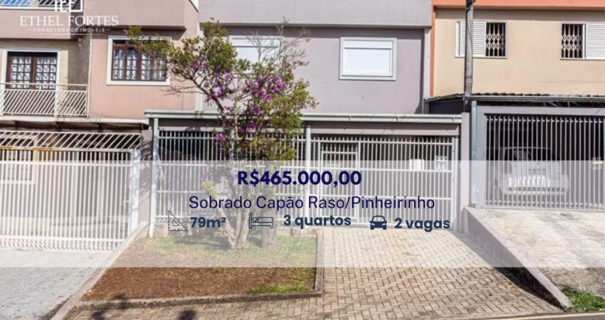 Sobrado 79 m² no Capão Raso - 3 quartos, 2 banheiros, 2 vagas cobertas e churrasqueira