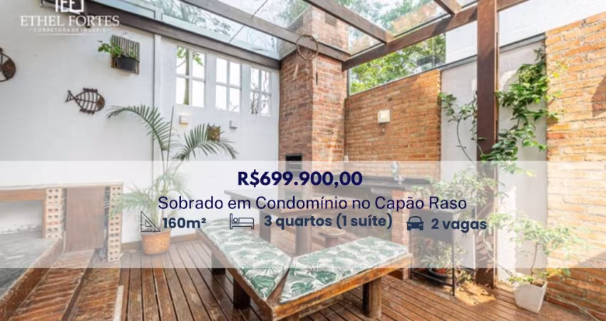 SOBRADO EM CONDOMINIO COM 160 M², 3 QUARTOS, 2 VAGAS E ESPAÇO GOURMET