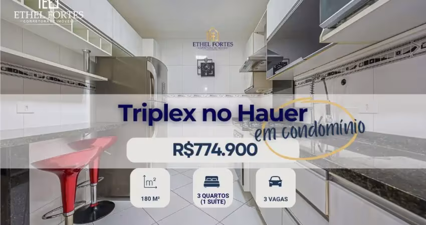 Sobrado triplex no hauer – 3 quartos, suíte, ático, 3 vagas e churrasqueira