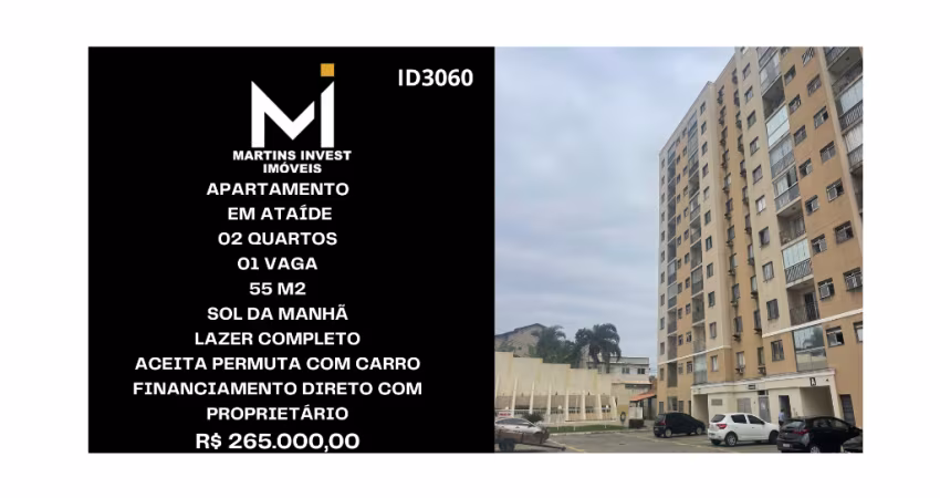 Apartamento em Ataíde, Vila Velha, 02 Quartos, Vaga, Sol da Manhã, 55m2, Aceita Permuta de Carro e Financiamento direto com o proprietário, - R$ 265 Mil